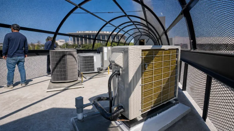 Rooftop HVAC equipment installed by Elite Comfort Solutions on a commercial building in Los Angeles